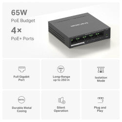 Mercusys 5 Port Gigabit Desktop Switch with 4 Port PoE+